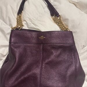 Coach Deep Purple Leather Shoulder Bag